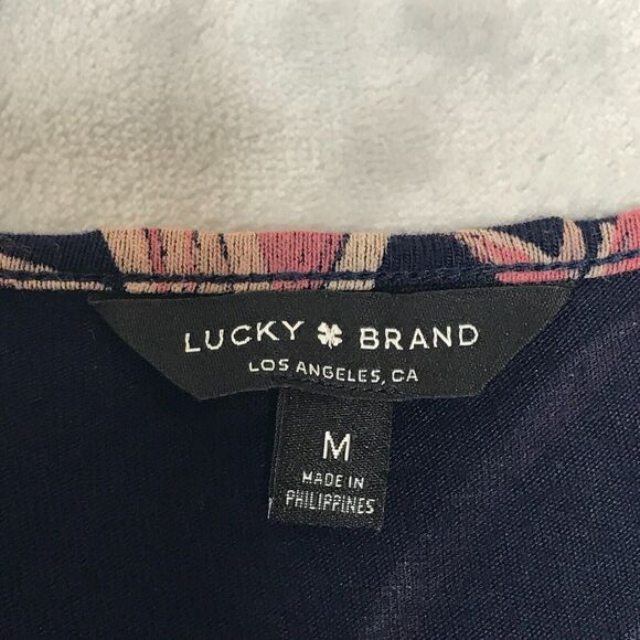 Lucky Brand Dress Womens Medium Blue Pink Shift Flutter Short Sleeve Tropical - Picture 5 of 10